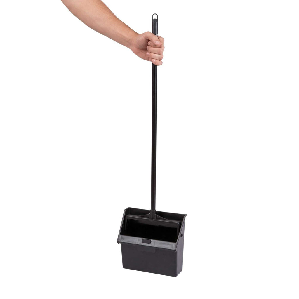 RW Clean Black Plastic Lobby Dustpan - with Handle, Broom Clip - 11 3/4" x 11" x 34" - 1 count box