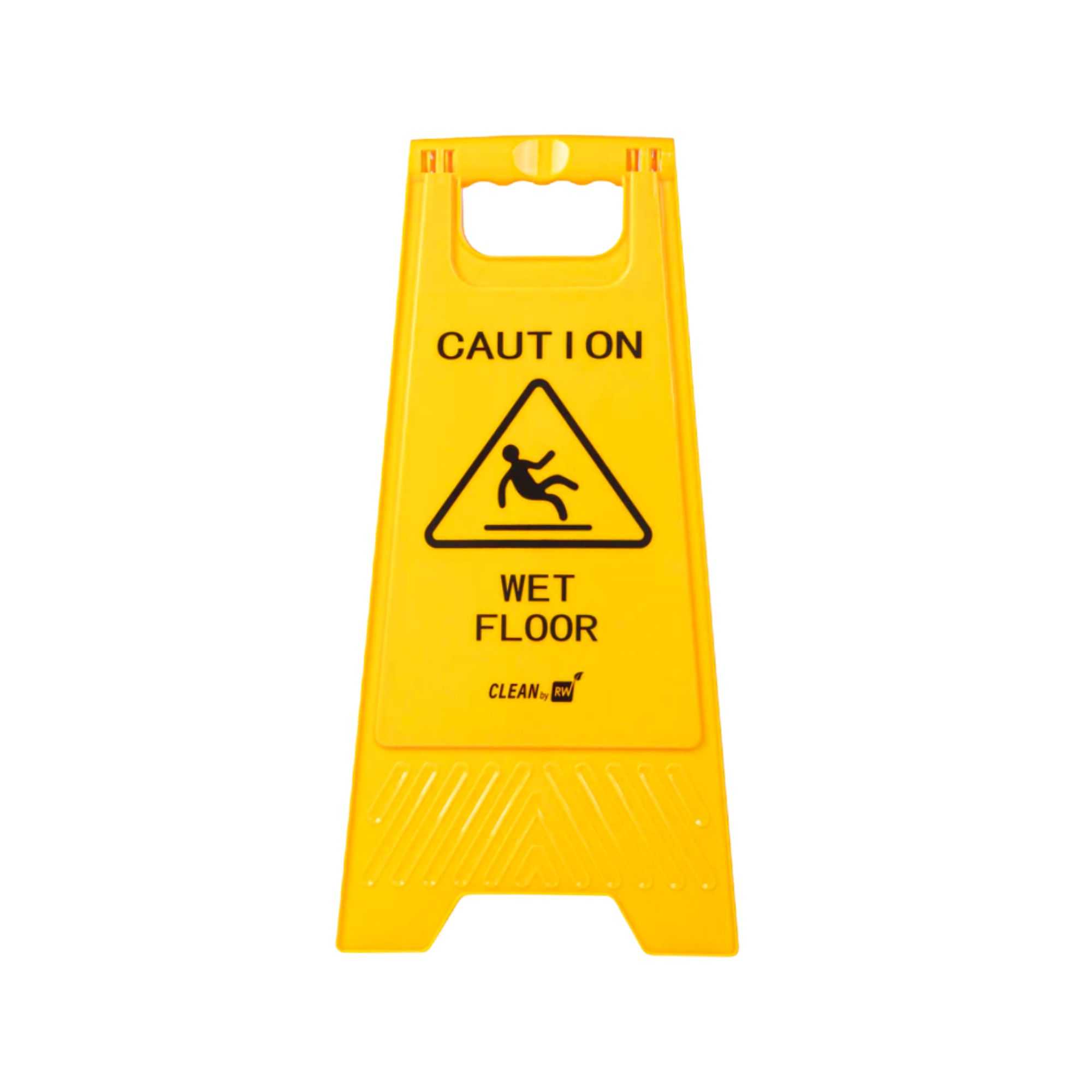RW Clean Yellow Plastic Caution Wet Floor Sign - Double-Sided - 11 3/4" x 2" x 24 1/2" - 1 count box