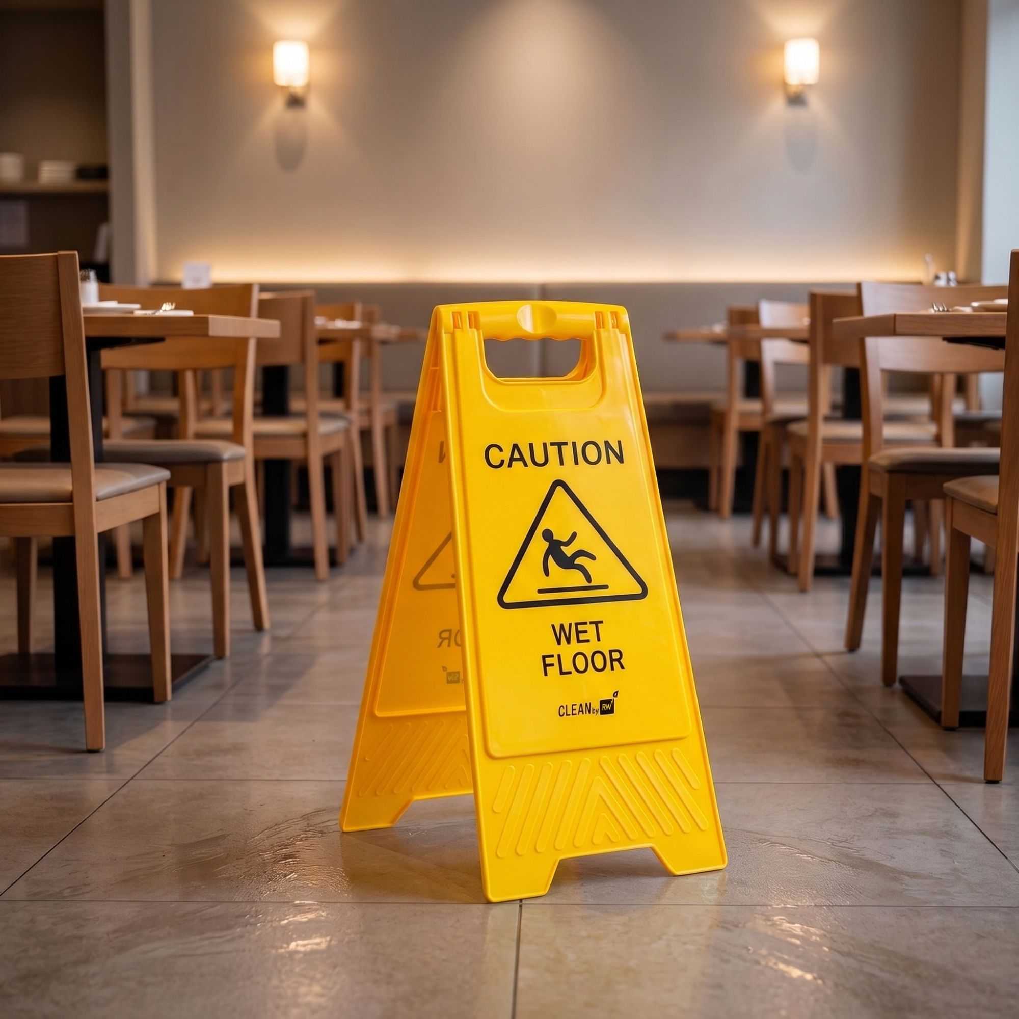 RW Clean Yellow Plastic Caution Wet Floor Sign - Double-Sided - 11 3/4" x 2" x 24 1/2" - 1 count box