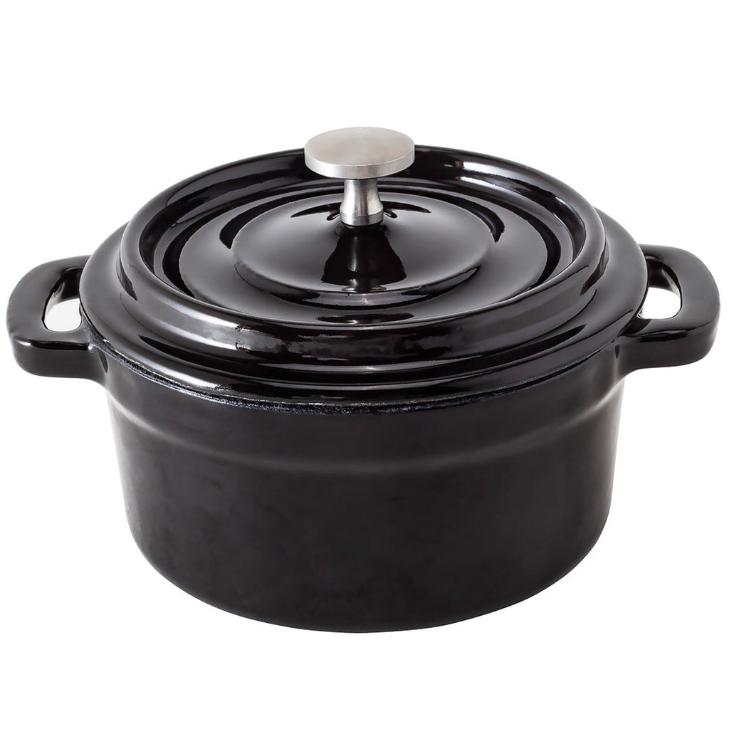 Met Lux 8 oz Round Black Cast Iron Mini Casserole Dish - Enameled, with Stainless Steel Knob - 5 1/4" x 4" x 3" - 1 count box