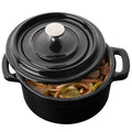 Met Lux 8 oz Round Black Cast Iron Mini Casserole Dish - Enameled, with Stainless Steel Knob - 5 1/4" x 4" x 3" - 1 count box
