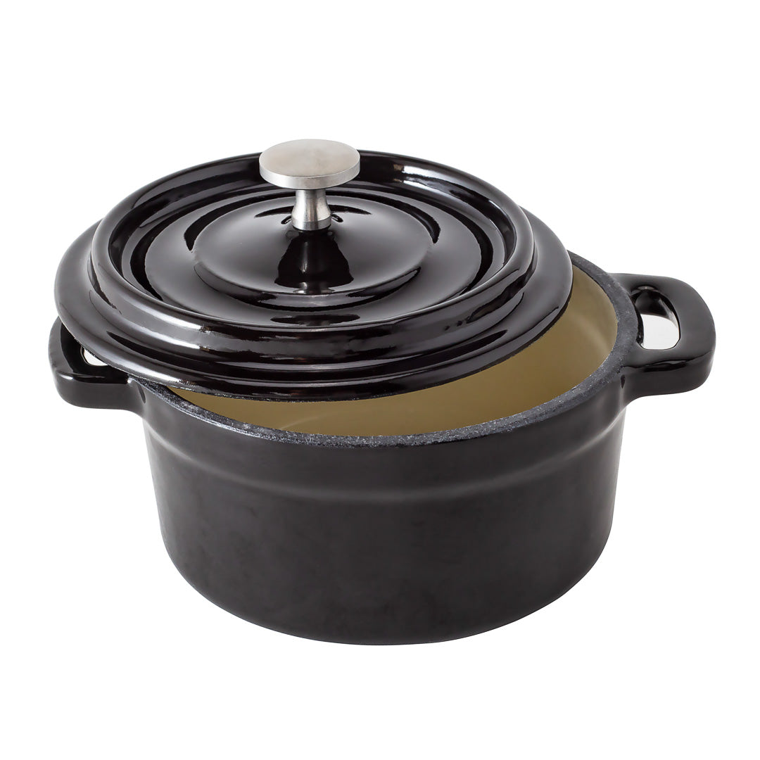Met Lux 8 oz Round Black Cast Iron Mini Casserole Dish - Enameled, with Stainless Steel Knob - 5 1/4" x 4" x 3" - 1 count box