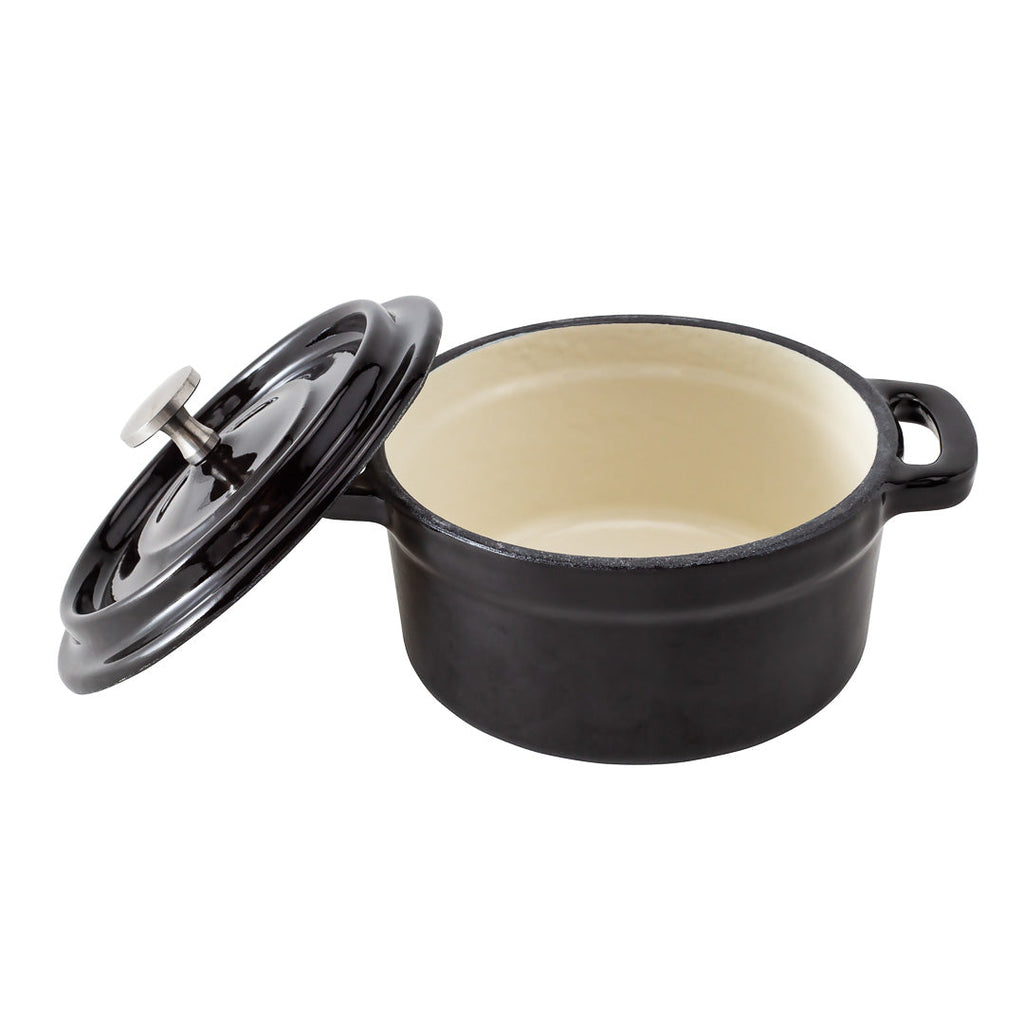 Met Lux 8 oz Round Black Cast Iron Mini Casserole Dish - Enameled, with Stainless Steel Knob - 5 1/4" x 4" x 3" - 1 count box