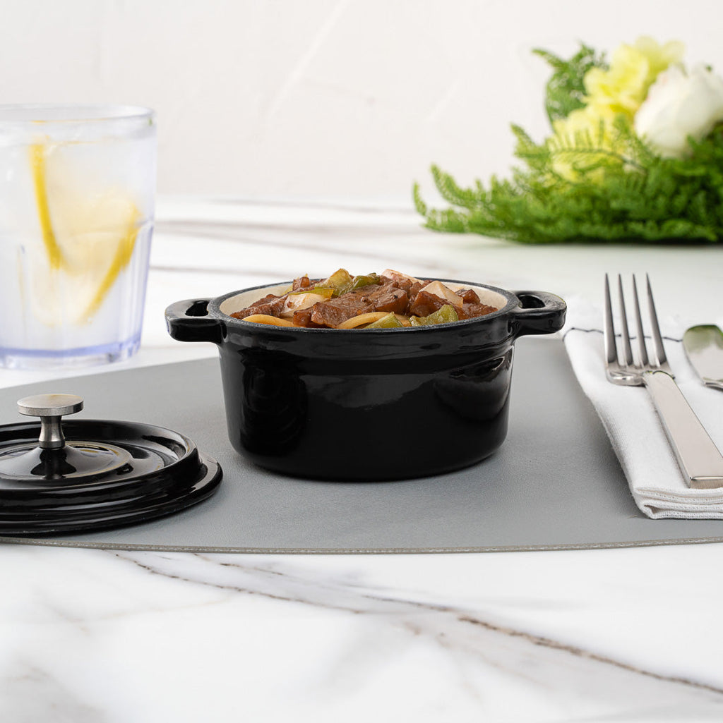 Met Lux 8 oz Round Black Cast Iron Mini Casserole Dish - Enameled, with Stainless Steel Knob - 5 1/4" x 4" x 3" - 1 count box