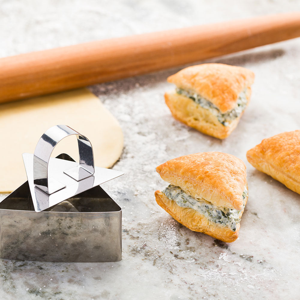 Pastry Tek Stainless Steel Triangle Pastry Ring Mold with Press 3.2 x 1.5 inch 1 count box