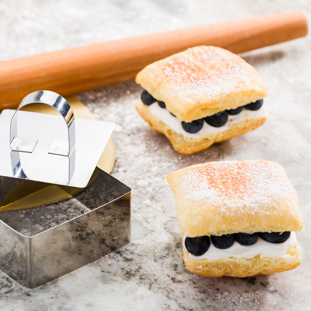 Pastry Tek Stainless Steel Square Pastry Ring Mold with Press 3.3 x 1.5 inch 1 count box