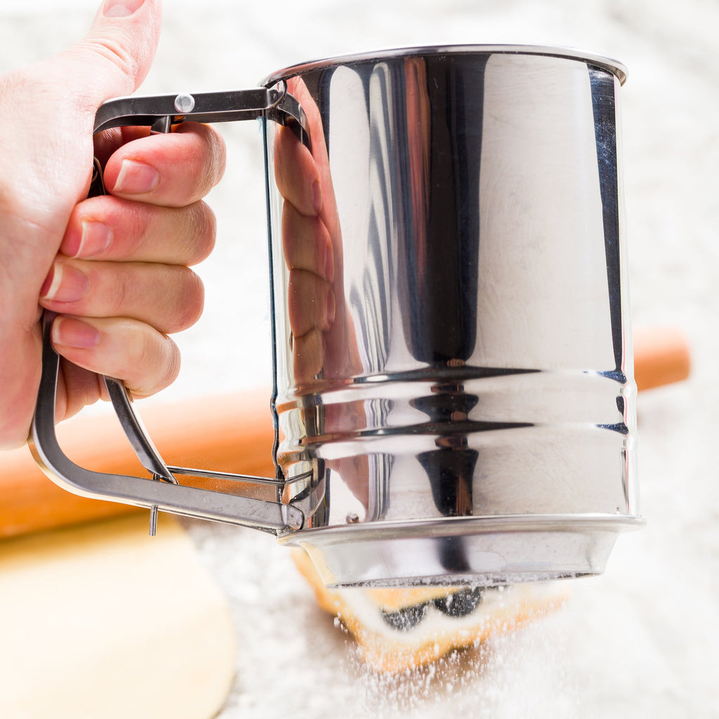 Pastry Tek 2.5 Cup Stainless Steel Flour Sifter with Trigger Action Handle 1 count box