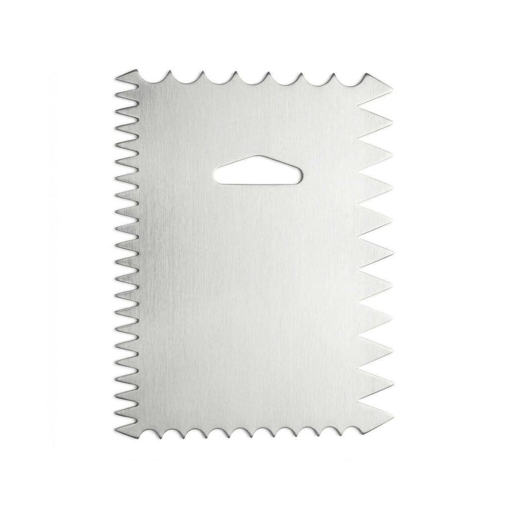 Pastry Tek 4-Pattern Metal Cake Scraper and Icing Comb with Wave and Wide Tooth Edge - 4.8" x 3.8" - 1 count box