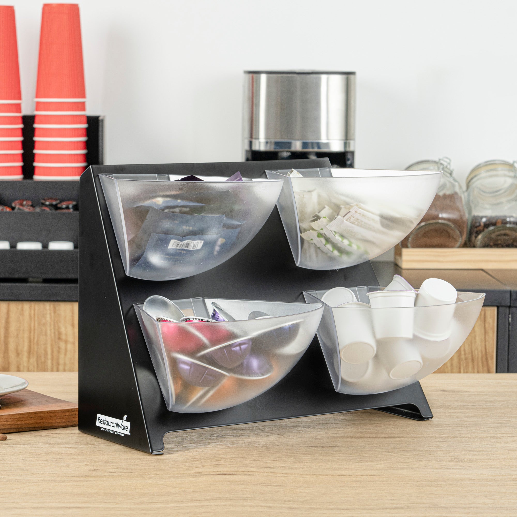 Met Lux Condiment Holder - Black, Steel - 4 Clear Bins - 15 1/2" x 10" x 10 1/2" - 1 count box