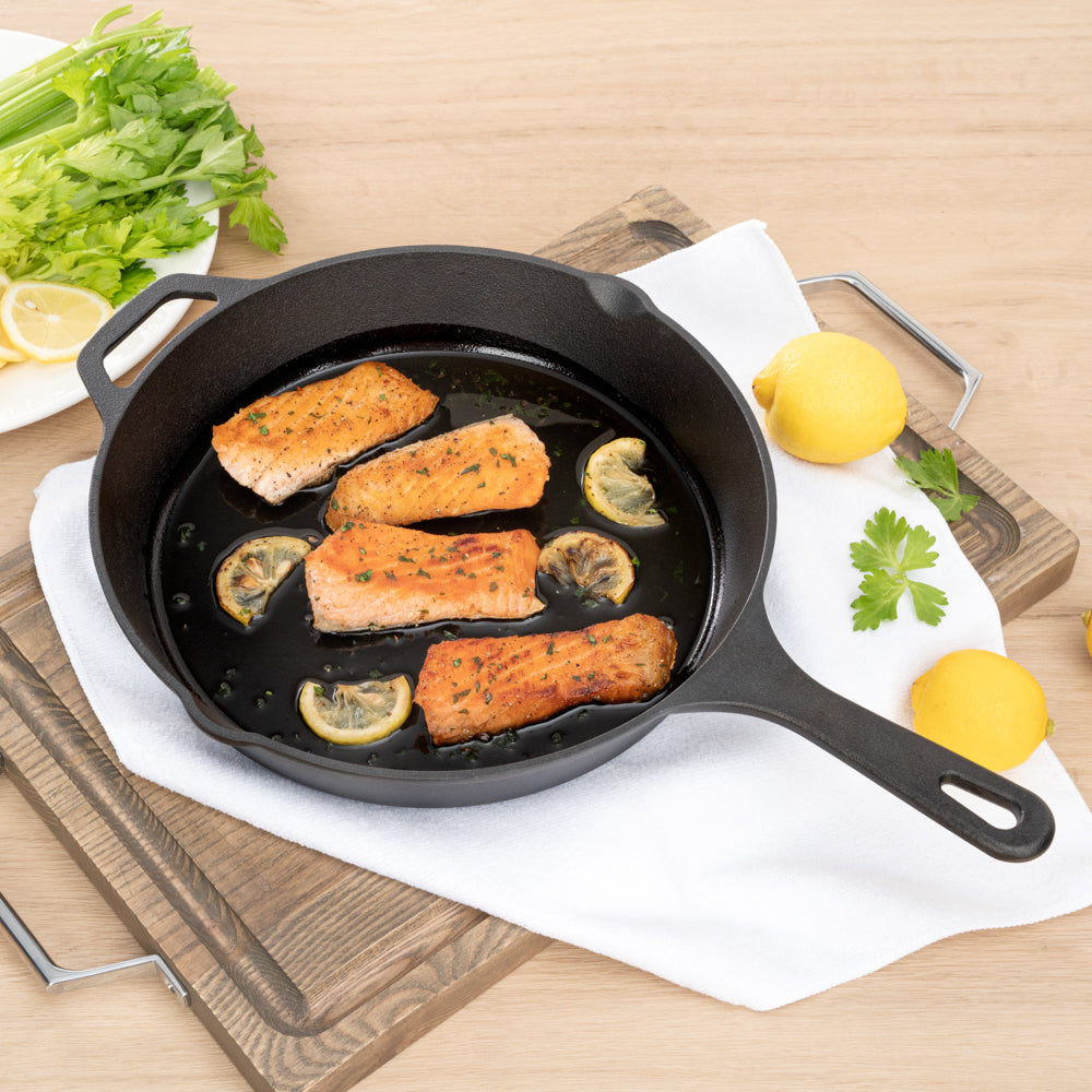 Met Lux Round Black Cast Iron 12" Fry Pan - Pre-seasoned - 1 count box