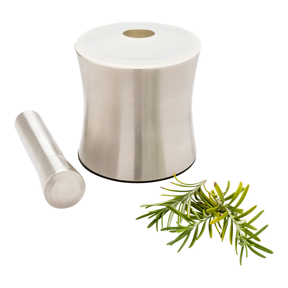Met Lux 5" Stainless Steel Mortar and Pestle Set - Slip-Resistant, with Plastic Lid - 7" Pestle - 1 count box