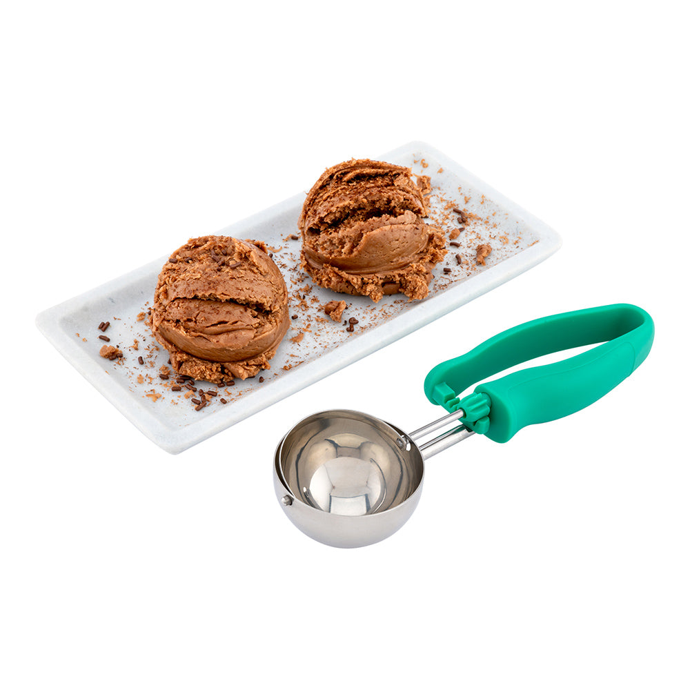 Comfy Grip 2.5 oz Stainless Steel #12 Portion Scoop - with Green Ambidextrous Handle - 1 count box