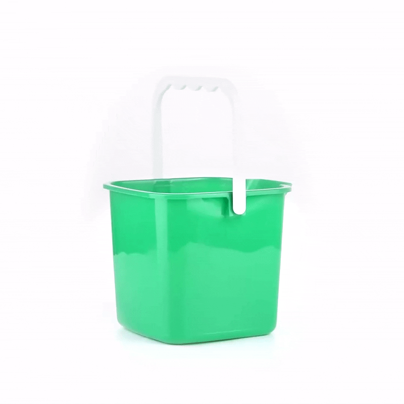 RW Clean 3 Qt Square Green Plastic Cleaning Bucket - with Plastic Handle - 7" x 6 3/4" x 6" - 10 count box