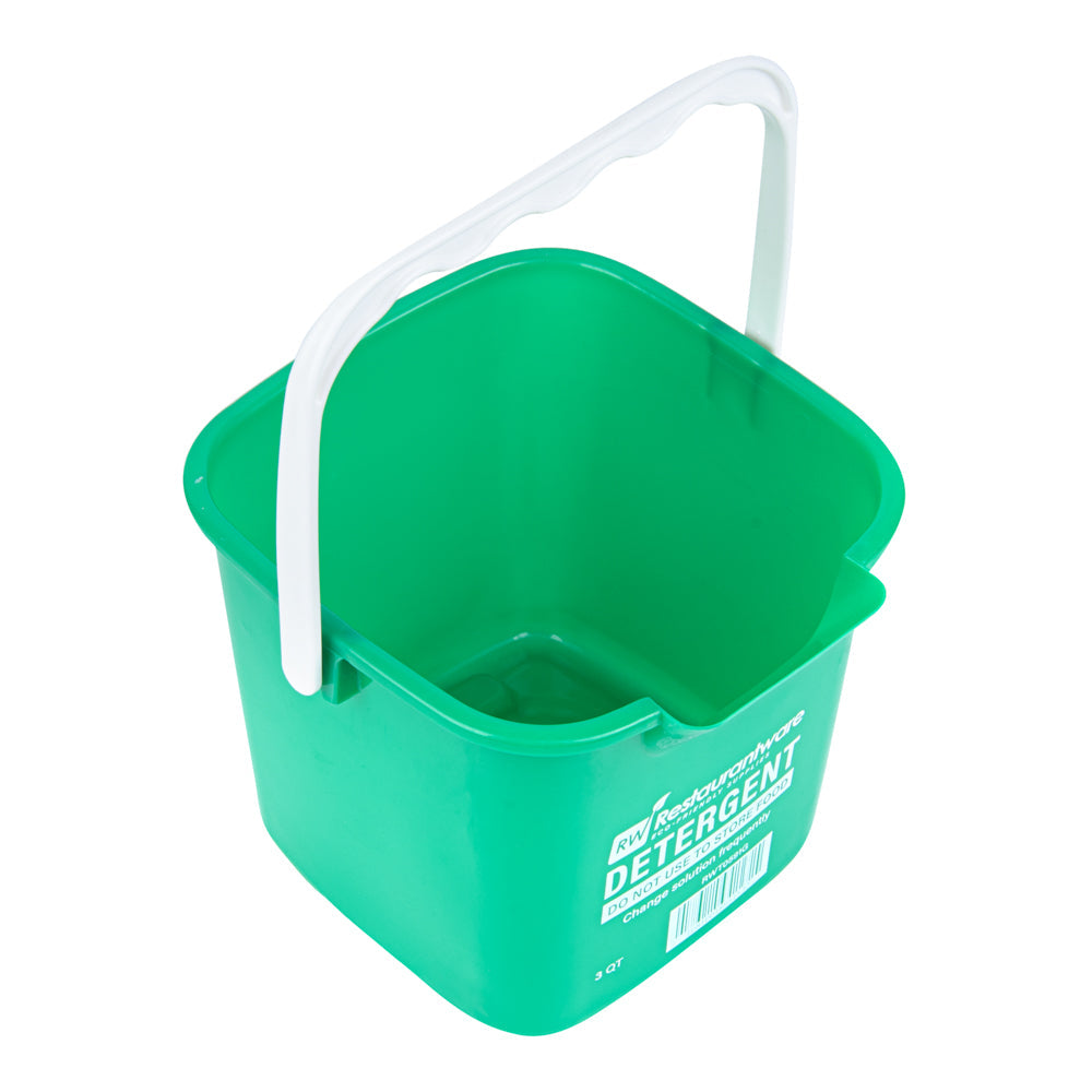 RW Clean 3 Qt Square Green Plastic Cleaning Bucket - with Plastic Handle - 7" x 6 3/4" x 6" - 10 count box