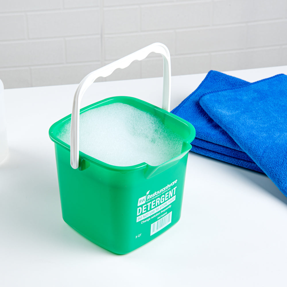RW Clean 3 Qt Square Green Plastic Cleaning Bucket - with Plastic Handle - 7" x 6 3/4" x 6" - 10 count box