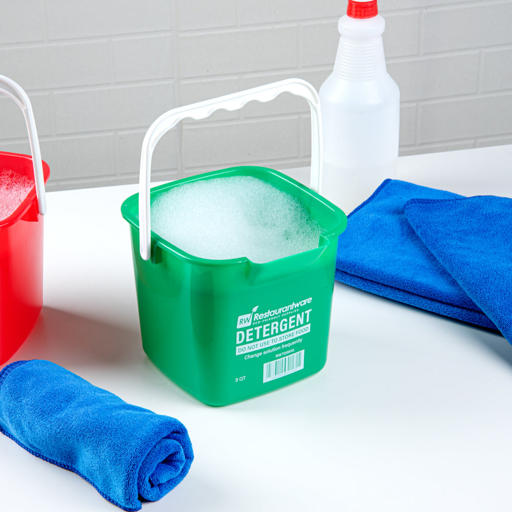 RW Clean 3 Qt Square Green Plastic Cleaning Bucket - with Plastic Handle - 7" x 6 3/4" x 6" - 10 count box