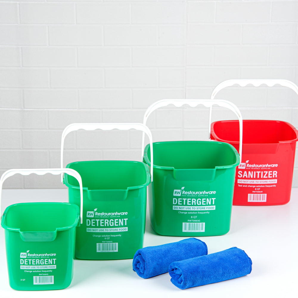 RW Clean 3 Qt Square Green Plastic Cleaning Bucket - with Plastic Handle - 7" x 6 3/4" x 6" - 10 count box