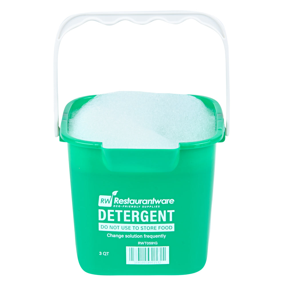 RW Clean 3 Qt Square Green Plastic Cleaning Bucket - with Plastic Handle - 7" x 6 3/4" x 6" - 1 count box