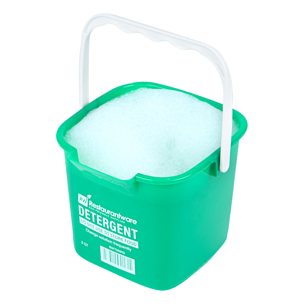 RW Clean 3 Qt Square Green Plastic Cleaning Bucket - with Plastic Handle - 7" x 6 3/4" x 6" - 1 count box