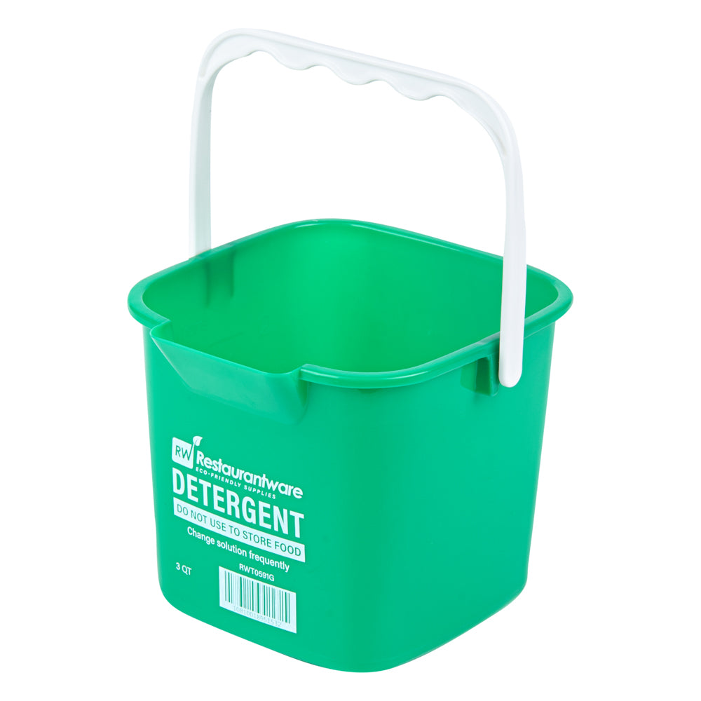 RW Clean 3 Qt Square Green Plastic Cleaning Bucket - with Plastic Handle - 7" x 6 3/4" x 6" - 1 count box