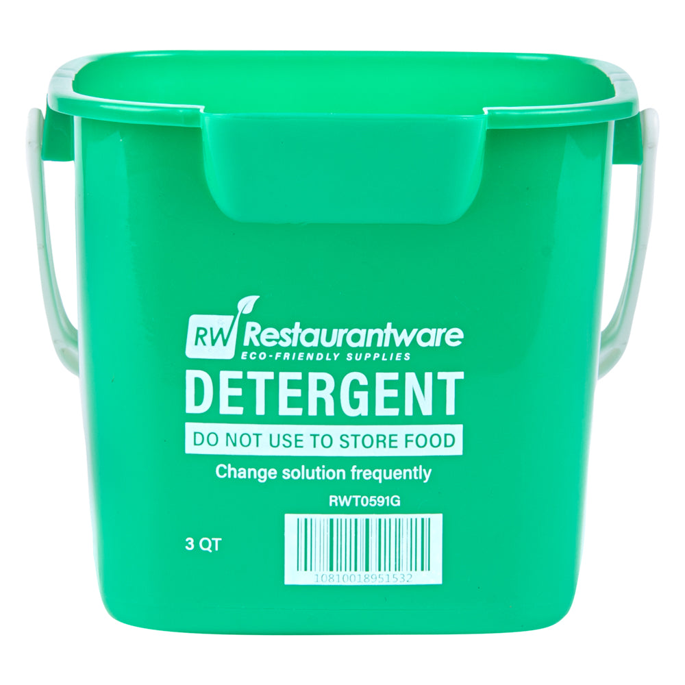 RW Clean 3 Qt Square Green Plastic Cleaning Bucket - with Plastic Handle - 7" x 6 3/4" x 6" - 1 count box