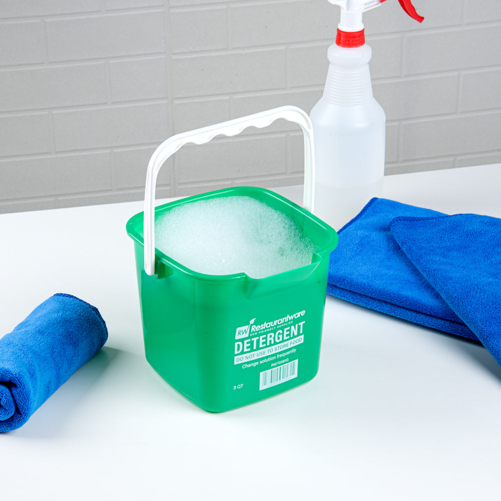 RW Clean 3 Qt Square Green Plastic Cleaning Bucket - with Plastic Handle - 7" x 6 3/4" x 6" - 1 count box