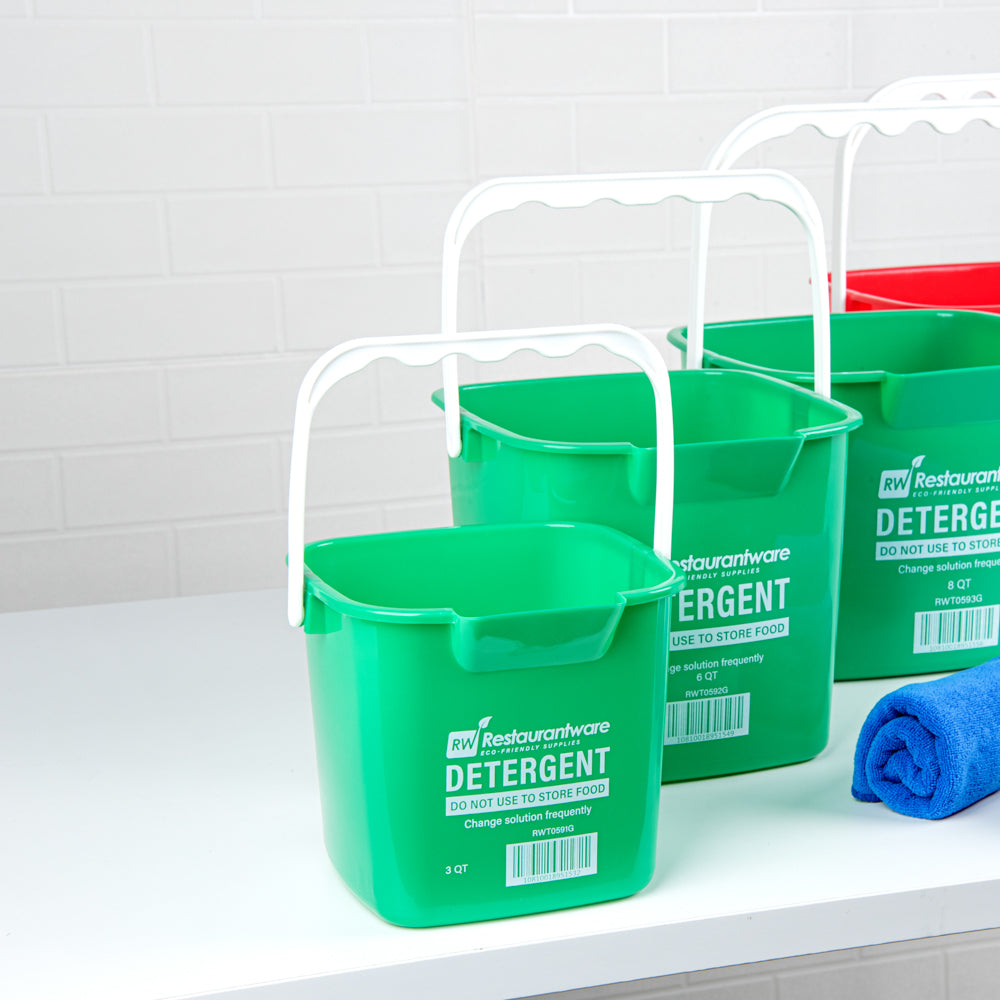 RW Clean 3 Qt Square Green Plastic Cleaning Bucket - with Plastic Handle - 7" x 6 3/4" x 6" - 1 count box