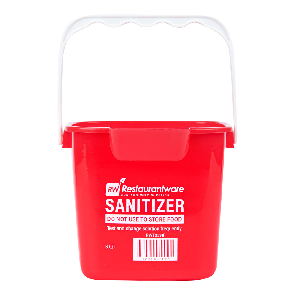 RW Clean 3 Qt Square Red Plastic Sanitizing Bucket - with Plastic Handle - 7" x 6 3/4" x 6" - 1 count box