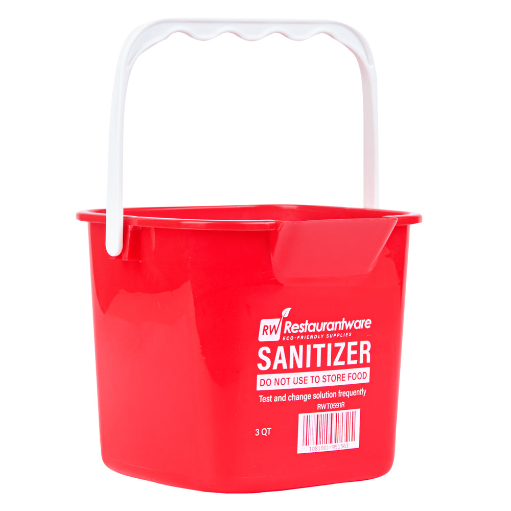 RW Clean 3 Qt Square Red Plastic Sanitizing Bucket - with Plastic Handle - 7" x 6 3/4" x 6" - 10 count box