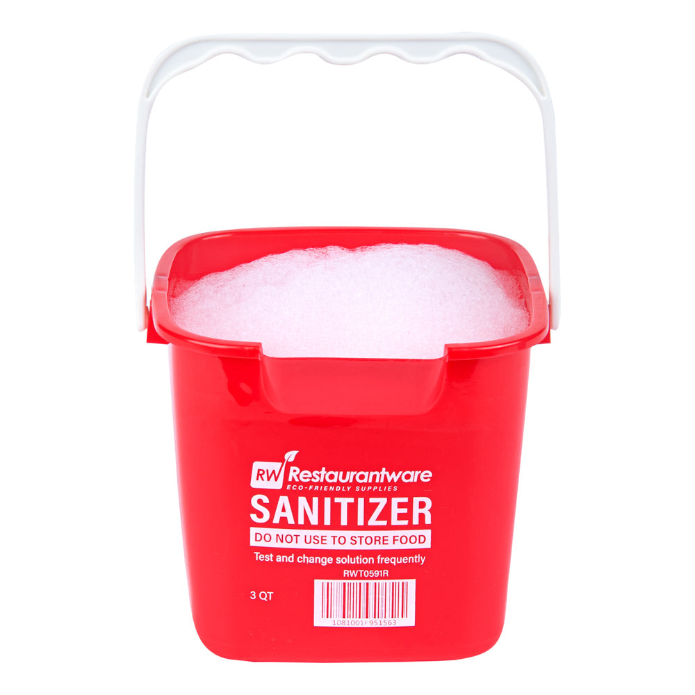 RW Clean 3 Qt Square Red Plastic Sanitizing Bucket - with Plastic Handle - 7" x 6 3/4" x 6" - 1 count box