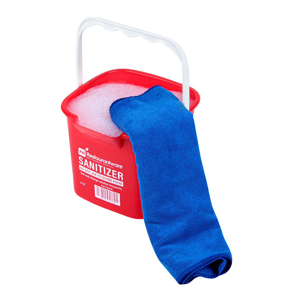 RW Clean 3 Qt Square Red Plastic Sanitizing Bucket - with Plastic Handle - 7" x 6 3/4" x 6" - 1 count box
