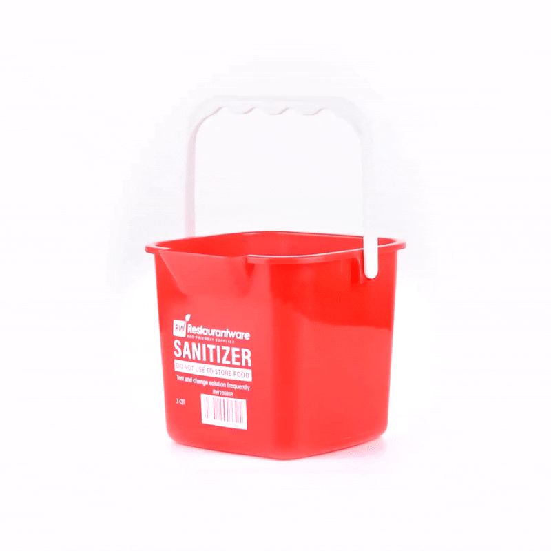 RW Clean 3 Qt Square Red Plastic Sanitizing Bucket - with Plastic Handle - 7" x 6 3/4" x 6" - 1 count box