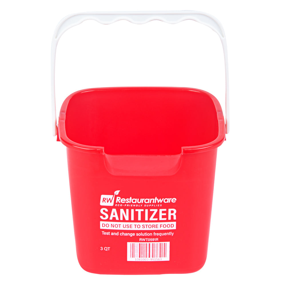RW Clean 3 Qt Square Red Plastic Sanitizing Bucket - with Plastic Handle - 7" x 6 3/4" x 6" - 1 count box