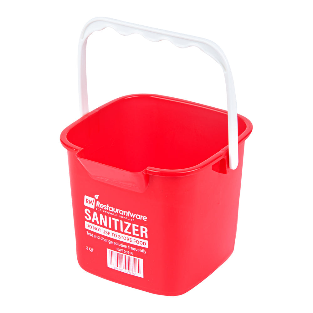 RW Clean 3 Qt Square Red Plastic Sanitizing Bucket - with Plastic Handle - 7" x 6 3/4" x 6" - 1 count box