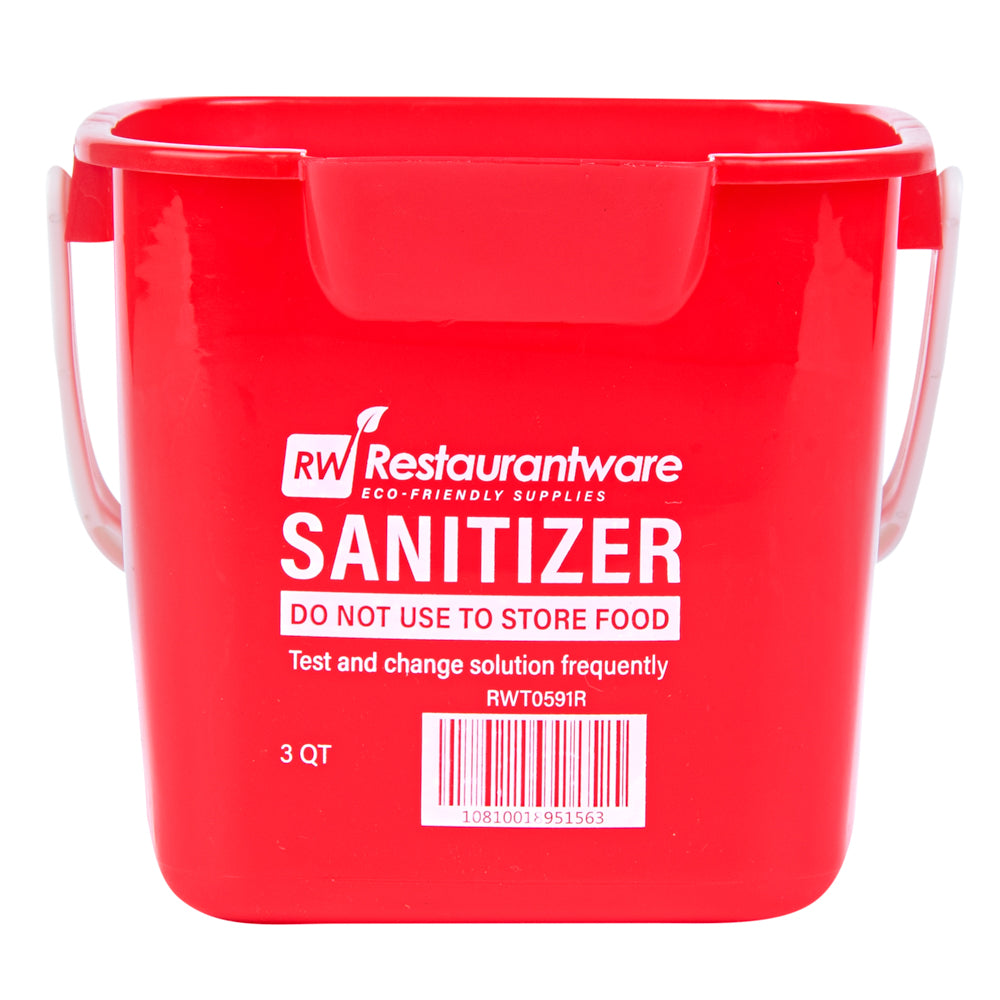RW Clean 3 Qt Square Red Plastic Sanitizing Bucket - with Plastic Handle - 7" x 6 3/4" x 6" - 1 count box