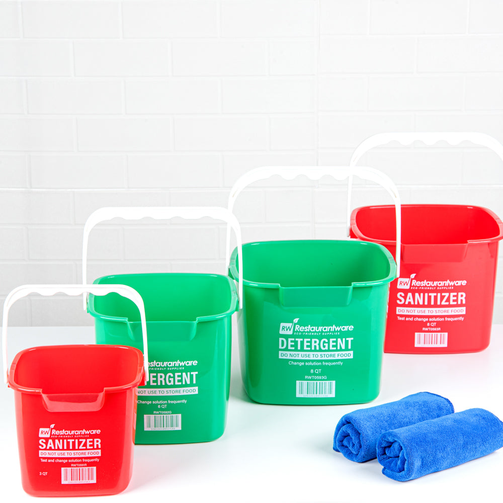 RW Clean 3 Qt Square Red Plastic Sanitizing Bucket - with Plastic Handle - 7" x 6 3/4" x 6" - 1 count box