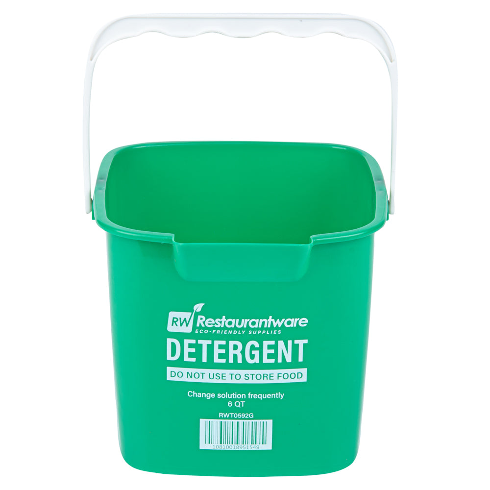RW Clean 6 Qt Square Green Plastic Cleaning Bucket - with Plastic Handle - 8 1/2" x 8 1/2" x 7 1/4" - 10 count box