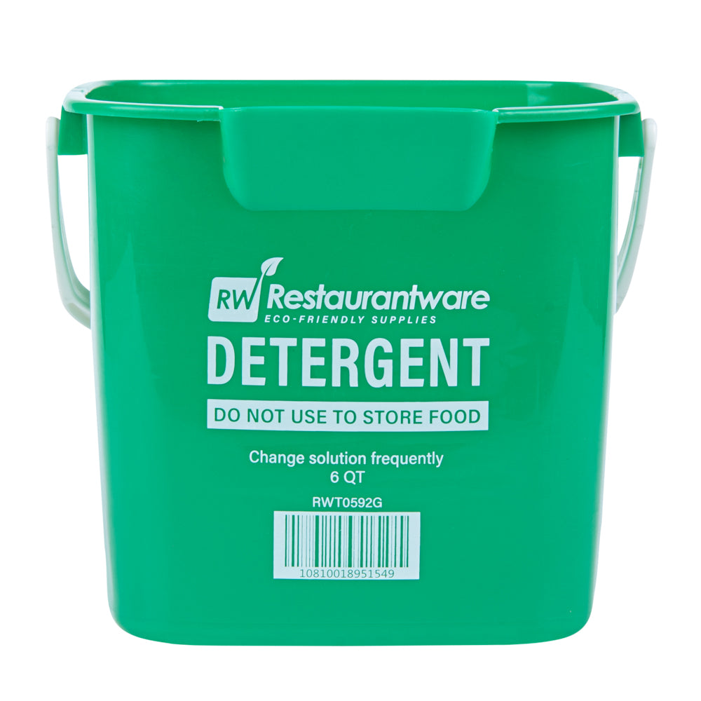 RW Clean 6 Qt Square Green Plastic Cleaning Bucket - with Plastic Handle - 8 1/2" x 8 1/2" x 7 1/4" - 10 count box