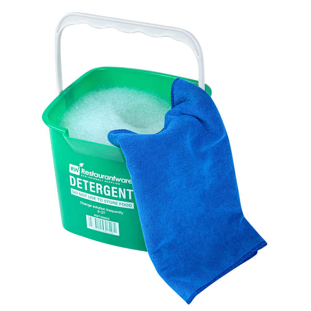 RW Clean 6 Qt Square Green Plastic Cleaning Bucket - with Plastic Handle - 8 1/2" x 8 1/2" x 7 1/4" - 1 count box
