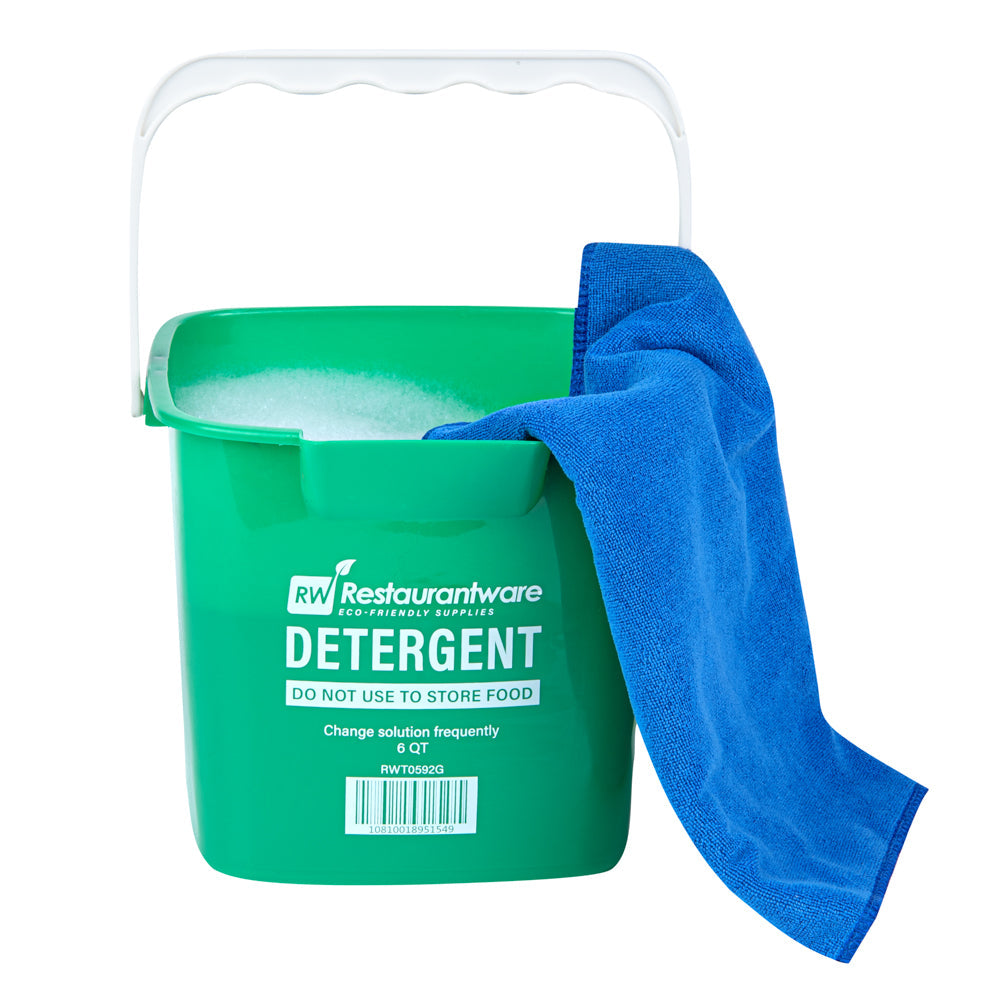 RW Clean 6 Qt Square Green Plastic Cleaning Bucket - with Plastic Handle - 8 1/2" x 8 1/2" x 7 1/4" - 1 count box