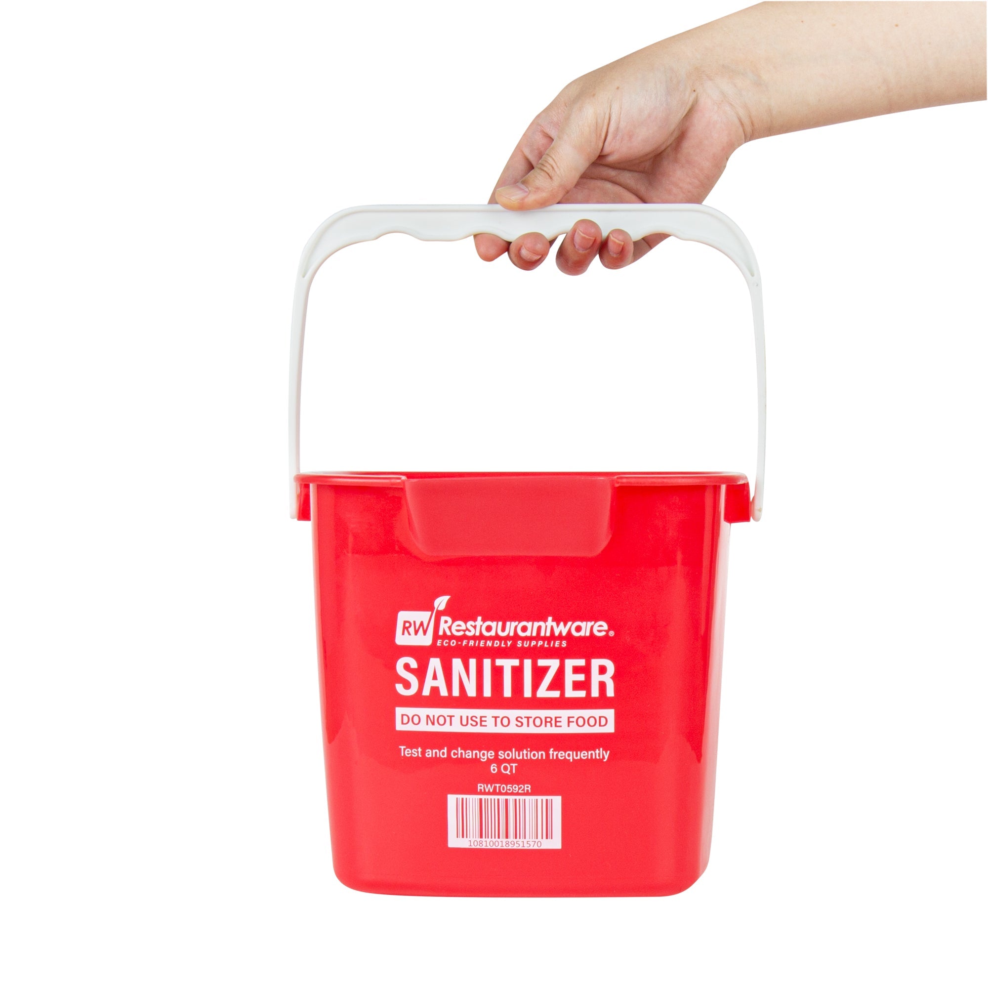 RW Clean 6 Qt Square Red Plastic Sanitizing Bucket - with Stainless Steel Handle - 8 1/2" x 8 1/2" x 7 1/4" - 1 count box