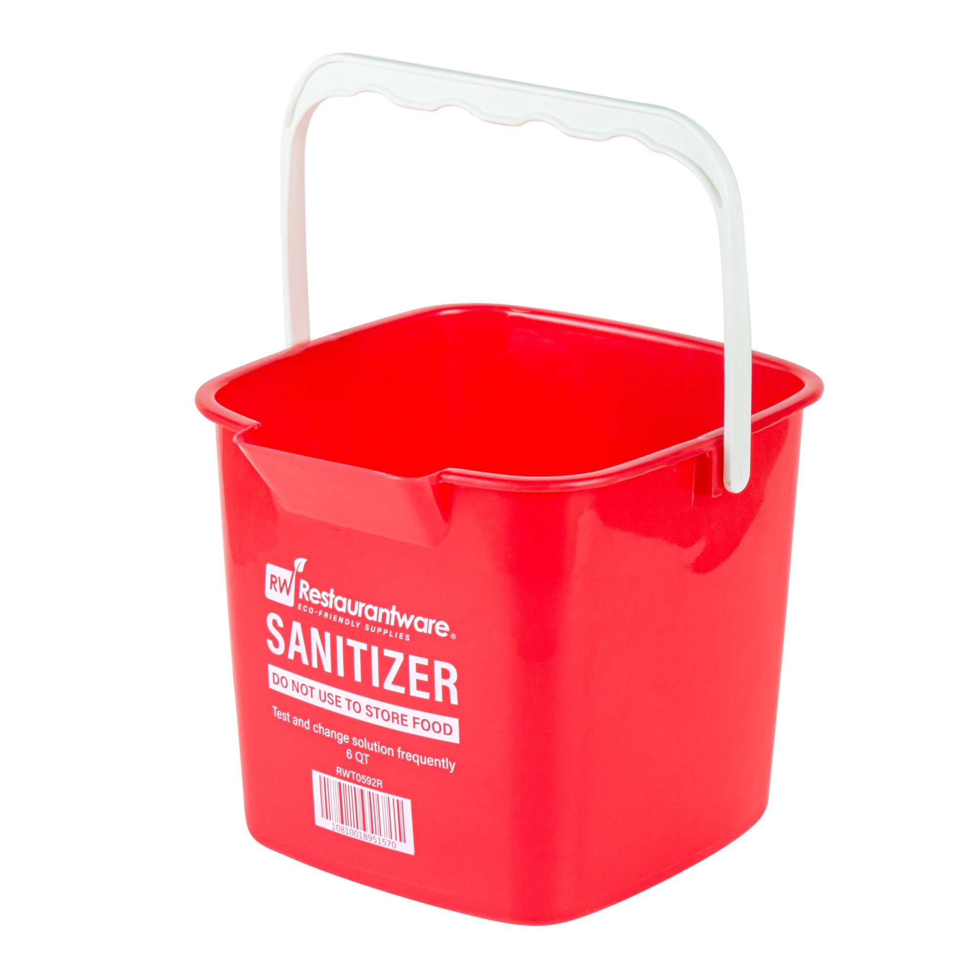 RW Clean 6 Qt Square Red Plastic Sanitizing Bucket - with Stainless Steel Handle - 8 1/2" x 8 1/2" x 7 1/4" - 1 count box