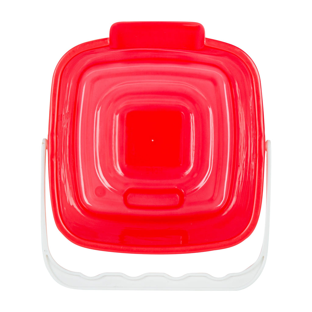 RW Clean 6 Qt Square Red Plastic Sanitizing Bucket - with Stainless Steel Handle - 8 1/2" x 8 1/2" x 7 1/4" - 1 count box
