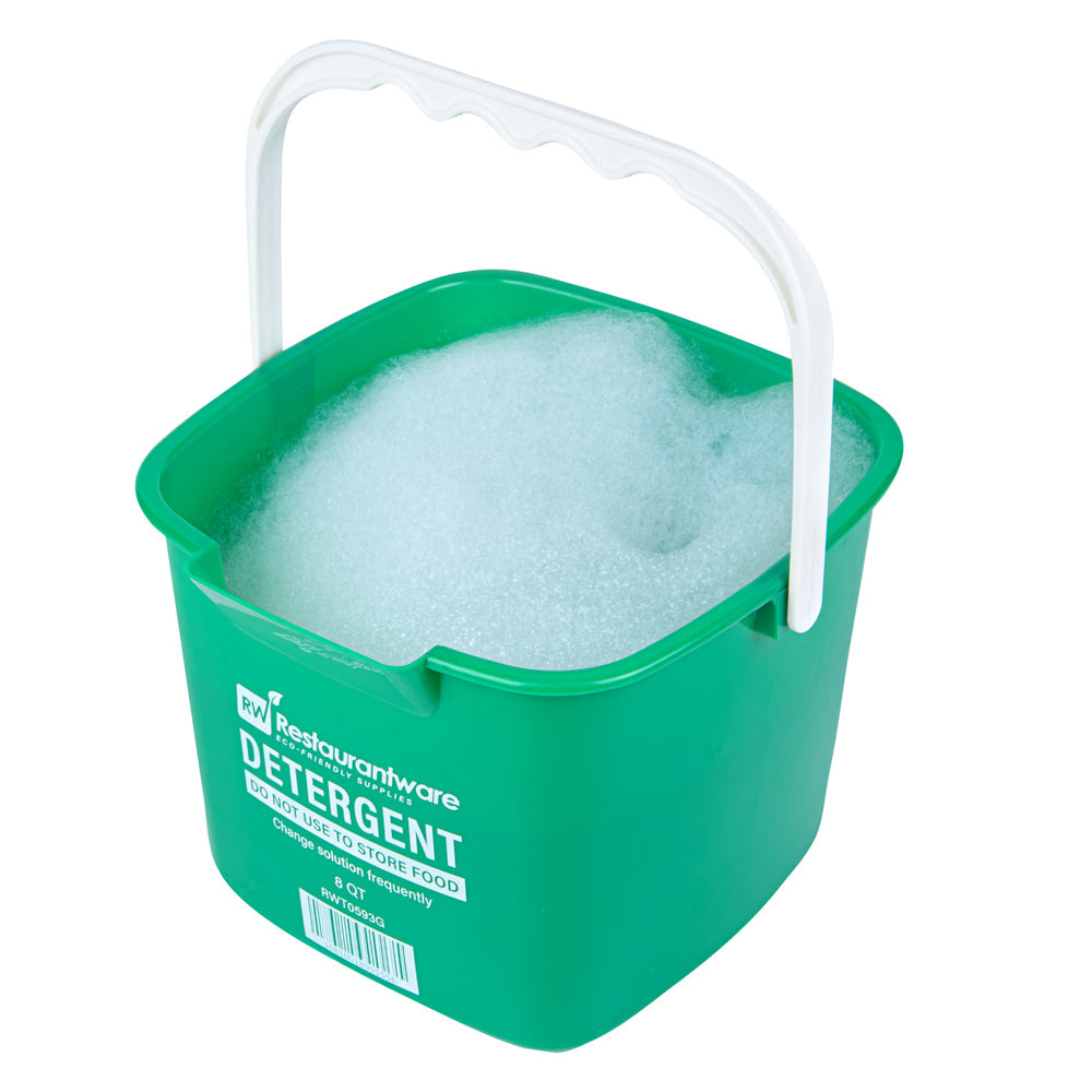 RW Clean 8 Qt Square Green Plastic Cleaning Bucket - with Plastic Handle - 9 3/4" x 9 3/4" x 7 1/2" - 1 count box
