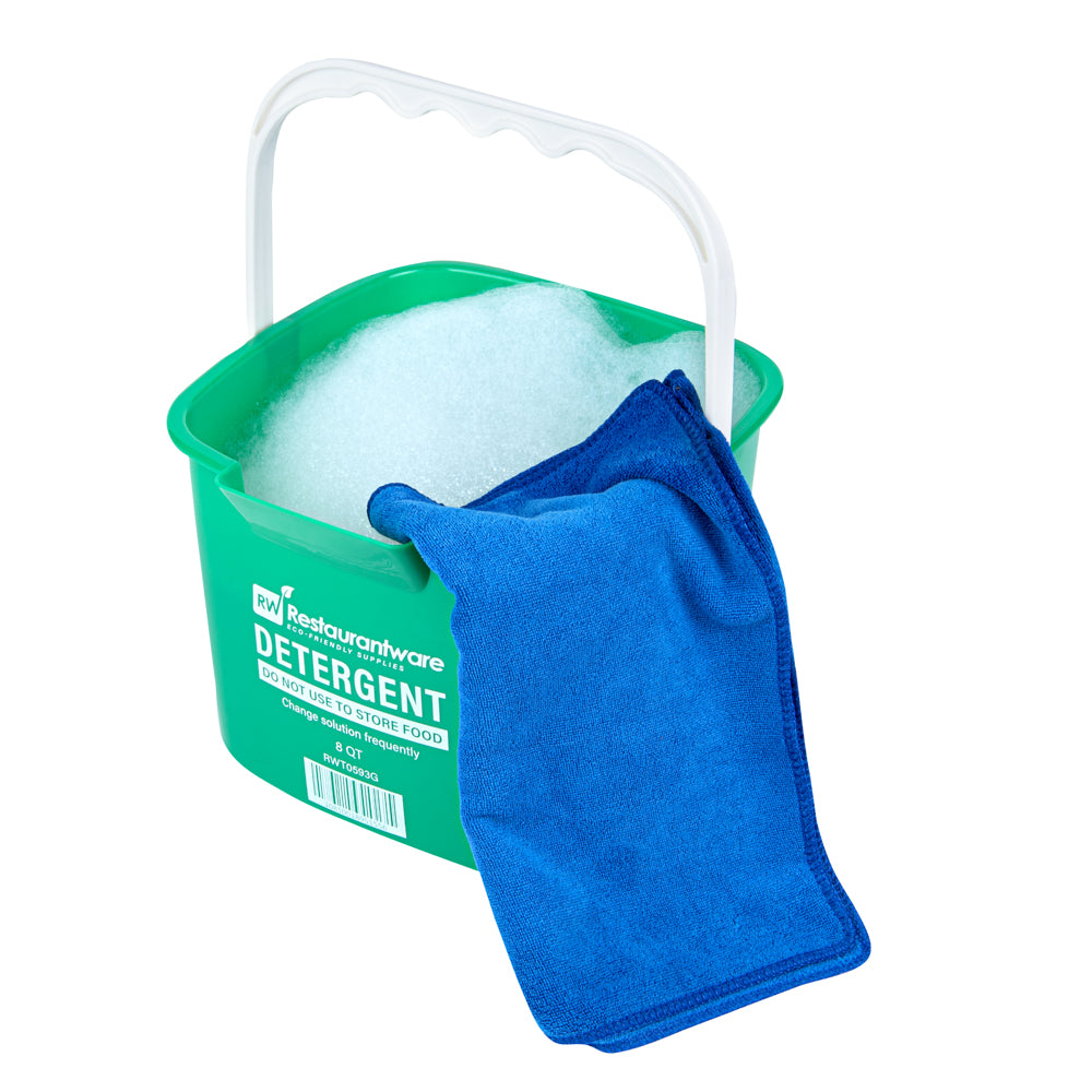 RW Clean 8 Qt Square Green Plastic Cleaning Bucket - with Plastic Handle - 9 3/4" x 9 3/4" x 7 1/2" - 1 count box