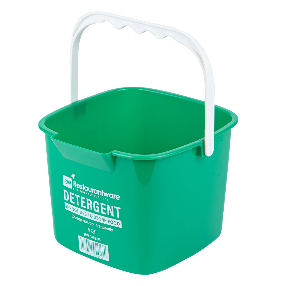 RW Clean 8 Qt Square Green Plastic Cleaning Bucket - with Plastic Handle - 9 3/4" x 9 3/4" x 7 1/2" - 1 count box