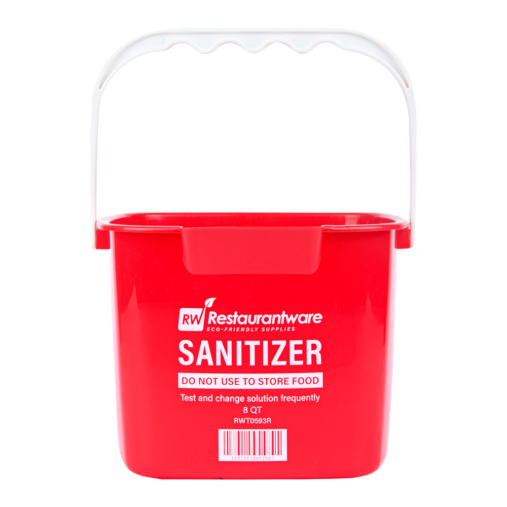 RW Clean 8 Qt Square Red Plastic Sanitizing Bucket - with Plastic Handle - 9 3/4" x 9 3/4" x 7 1/2" - 10 count box