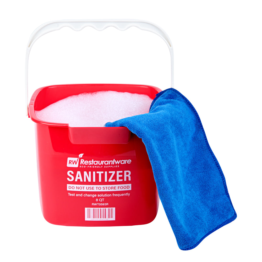 RW Clean 8 Qt Square Red Plastic Sanitizing Bucket - with Plastic Handle - 9 3/4" x 9 3/4" x 7 1/2" - 10 count box
