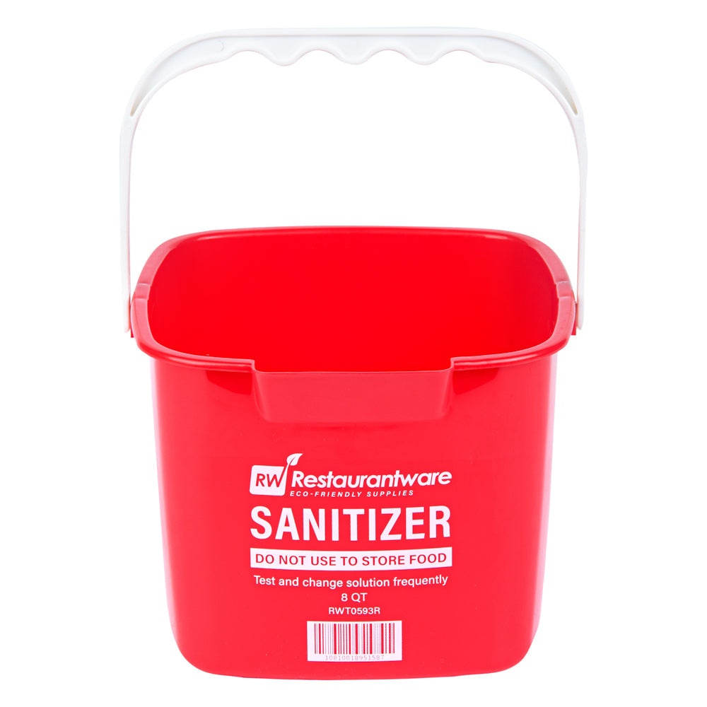 RW Clean 8 Qt Square Red Plastic Sanitizing Bucket - with Plastic Handle - 9 3/4" x 9 3/4" x 7 1/2" - 10 count box