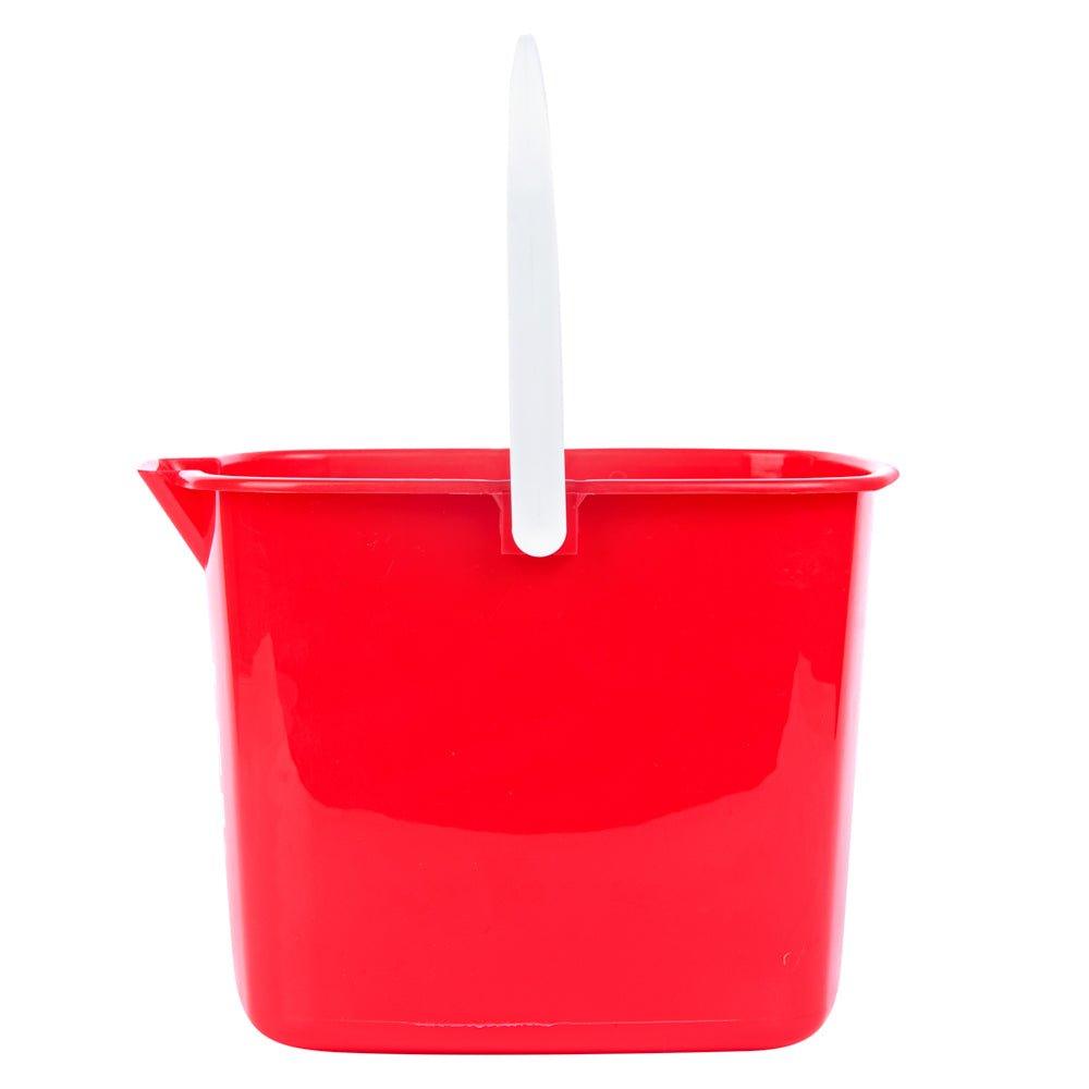 RW Clean 8 Qt Square Red Plastic Sanitizing Bucket - with Plastic Handle - 9 3/4" x 9 3/4" x 7 1/2" - 10 count box